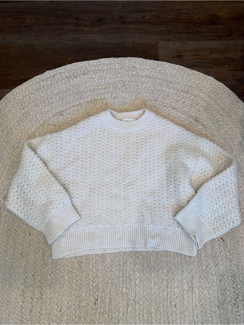 Mango Cream Textured Crewneck Sweater